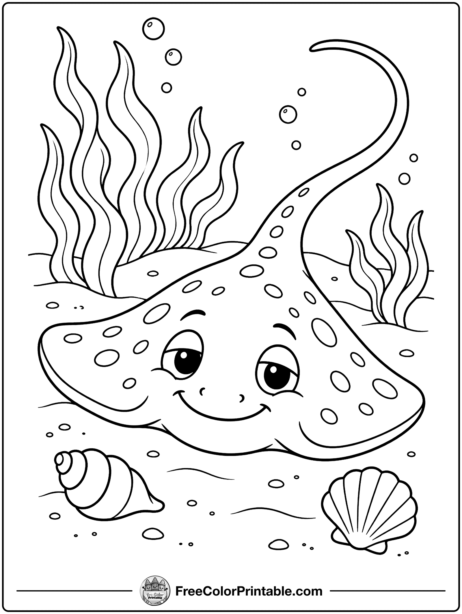 Stingray on the Sand Coloring Page — free color printable