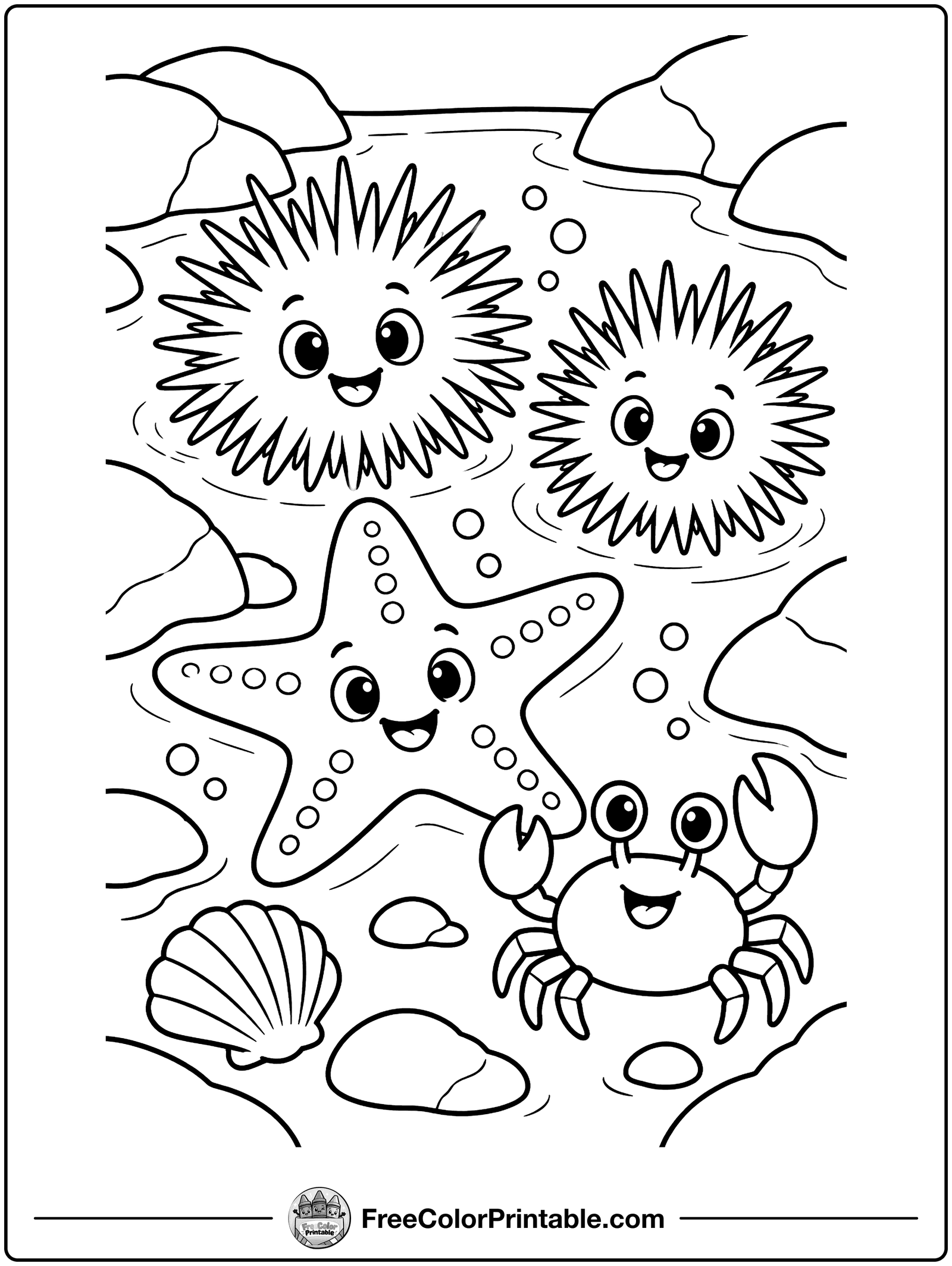 Tide Pool Friends Coloring Page — free color printable