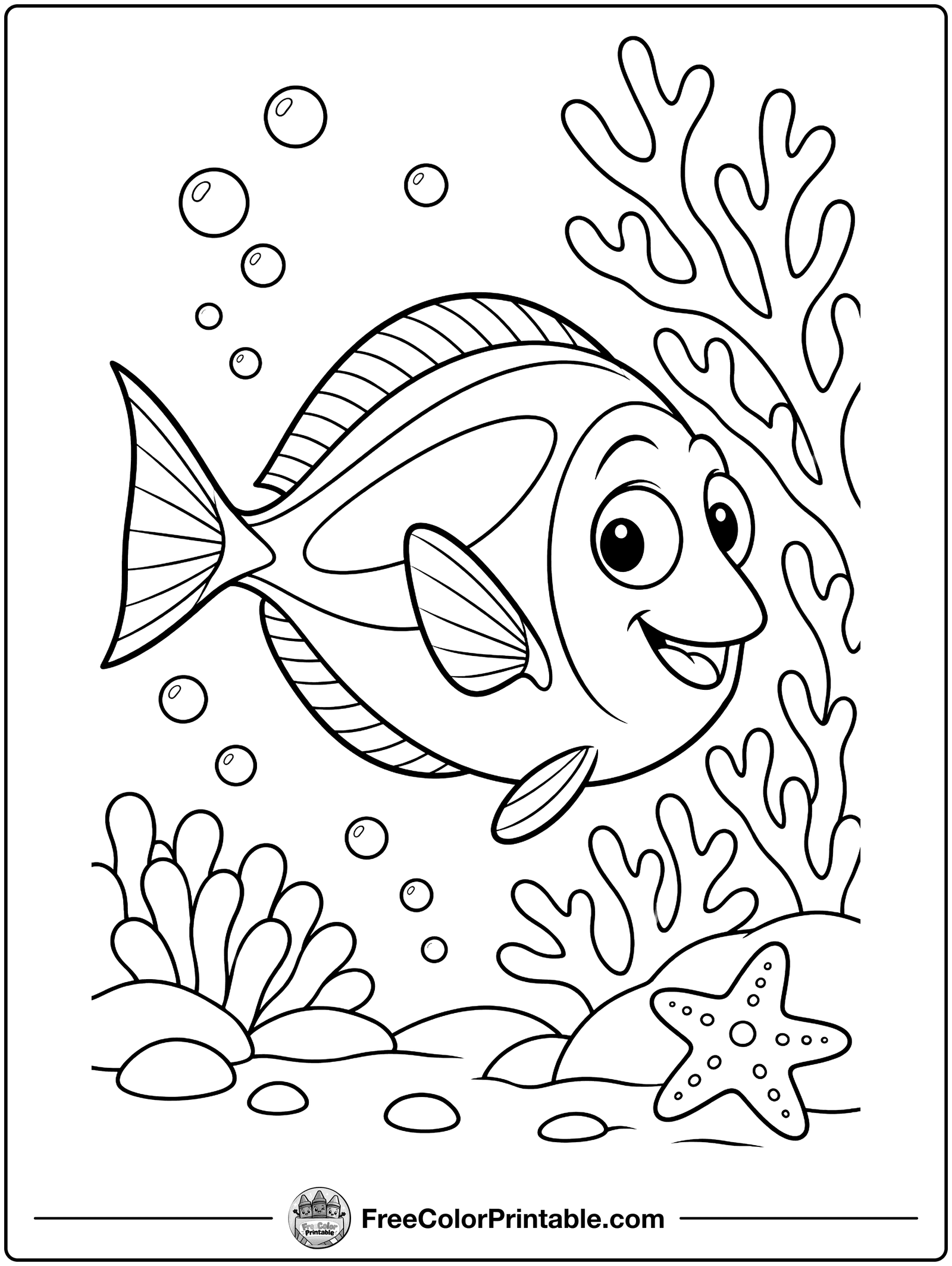 Tropical Surgeonfish Coloring Page — free color printable