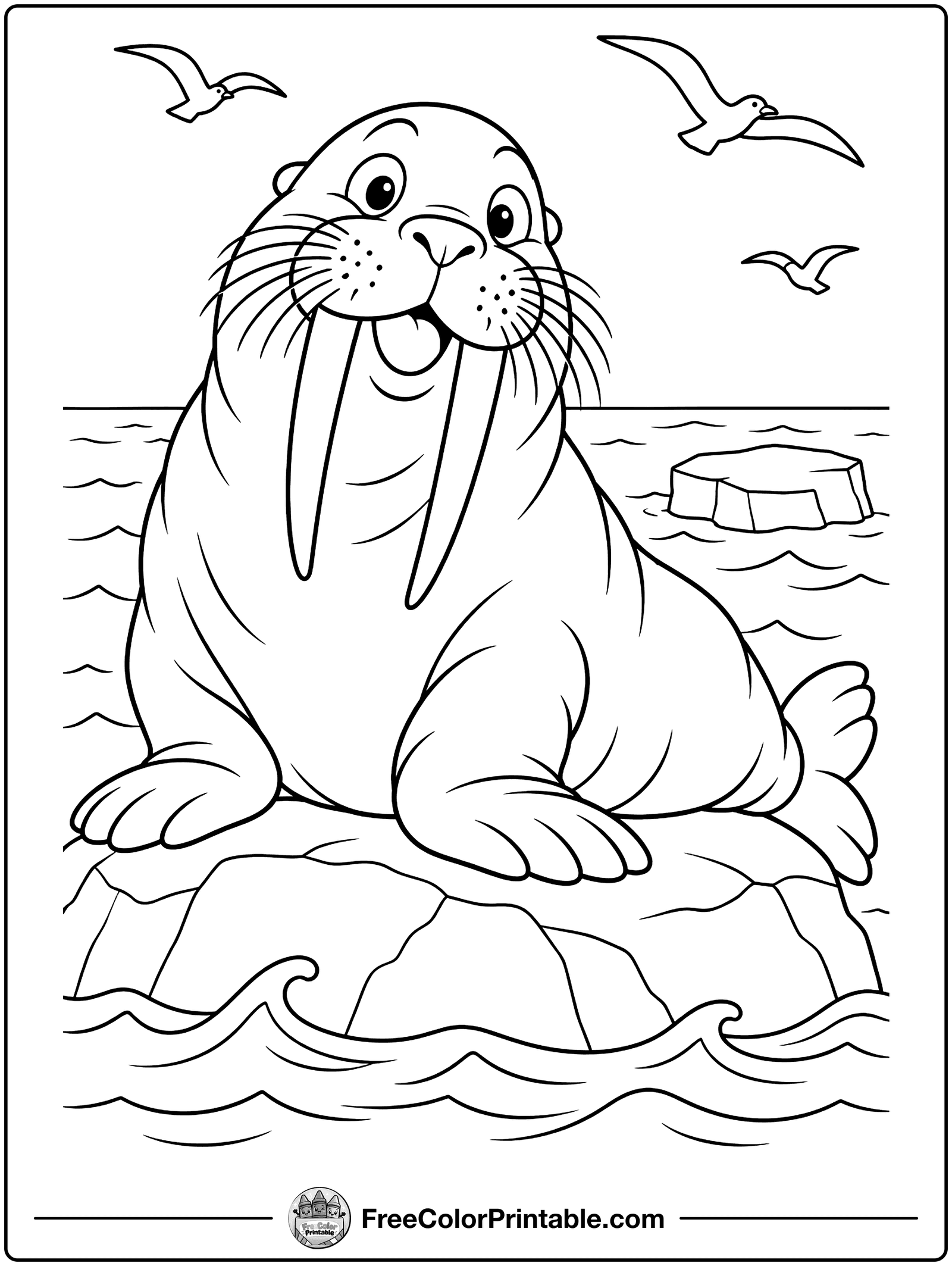 Walrus on a Rock Coloring Page — free color printable