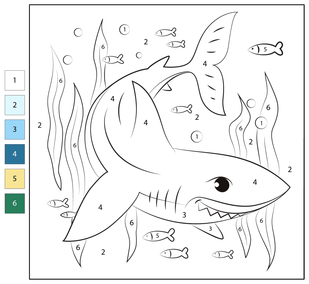 Color By Number Shark 1 Coloring Page Md Coloring Page — Free Printable — free printable coloring page
