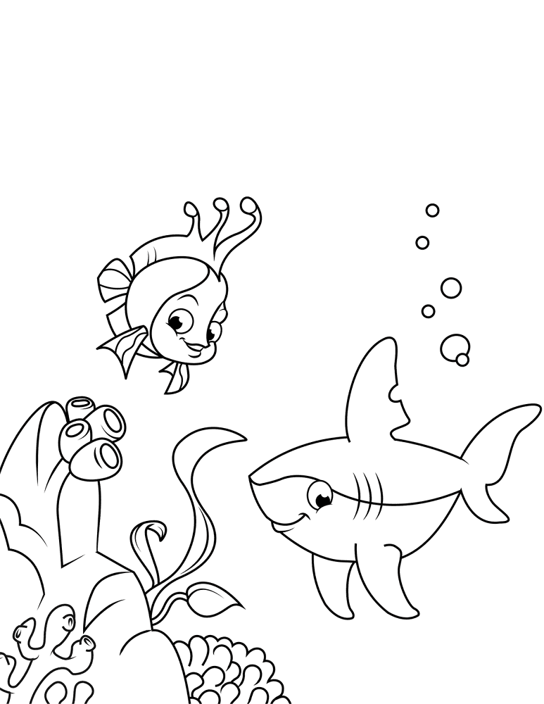 Cute Shark And Coral Reef Fish Coloring Page Md Coloring Page — Free Printable — free printable coloring page