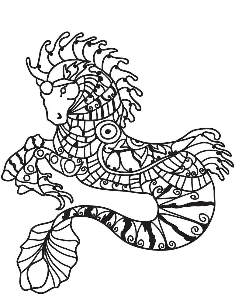 Hippocampus Zentangle 28 Coloring Page Md Coloring Page — Free Printable — free printable coloring page
