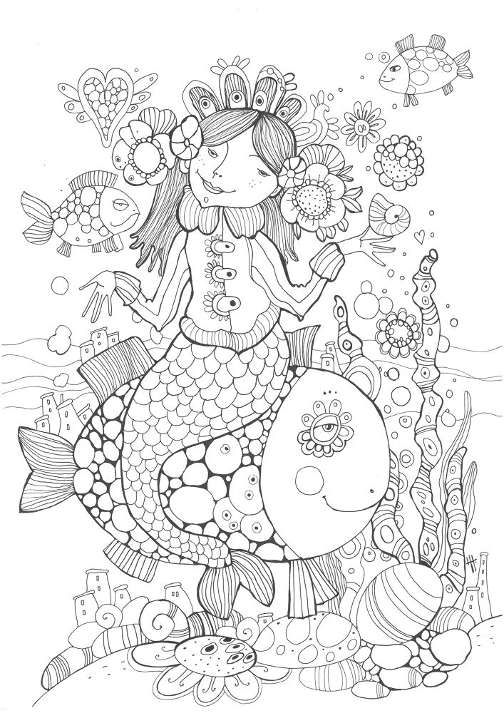 Mermaid Sitting On The Huge Fish Coloring Page Md Coloring Page — Free Printable — free printable coloring page