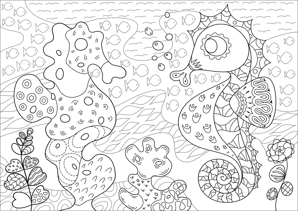 Seahorse And Its Coral Reef Imitator Coloring Page Md Coloring Page — Free Printable — free printable coloring page
