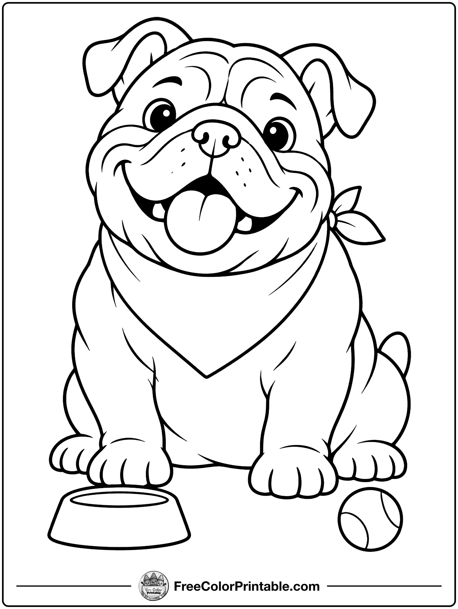 Bulldog in a Bandana Coloring Page — free color printable