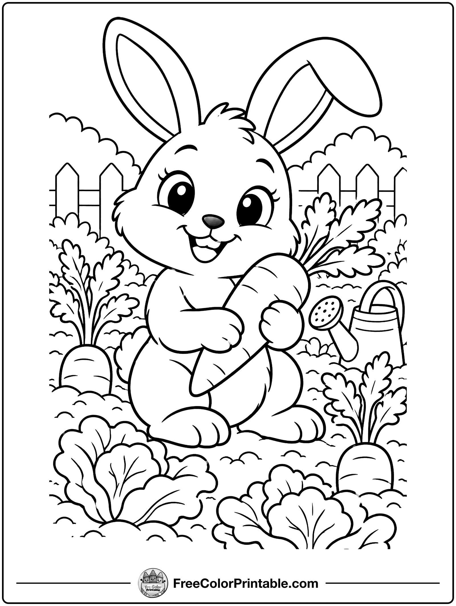 Bunny in the Garden Coloring Page — free color printable