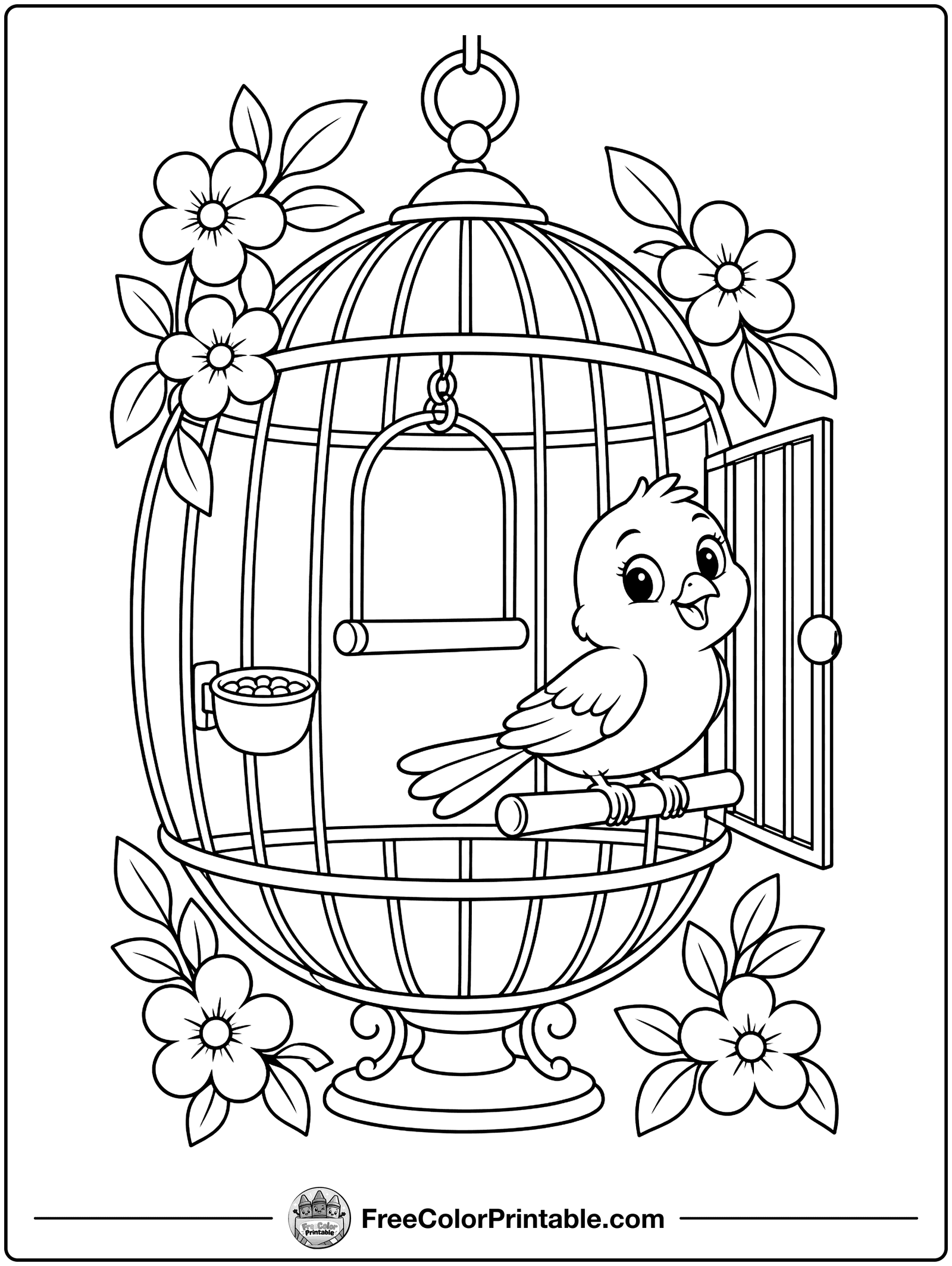 Canary and the Open Cage Door Coloring Page — free color printable