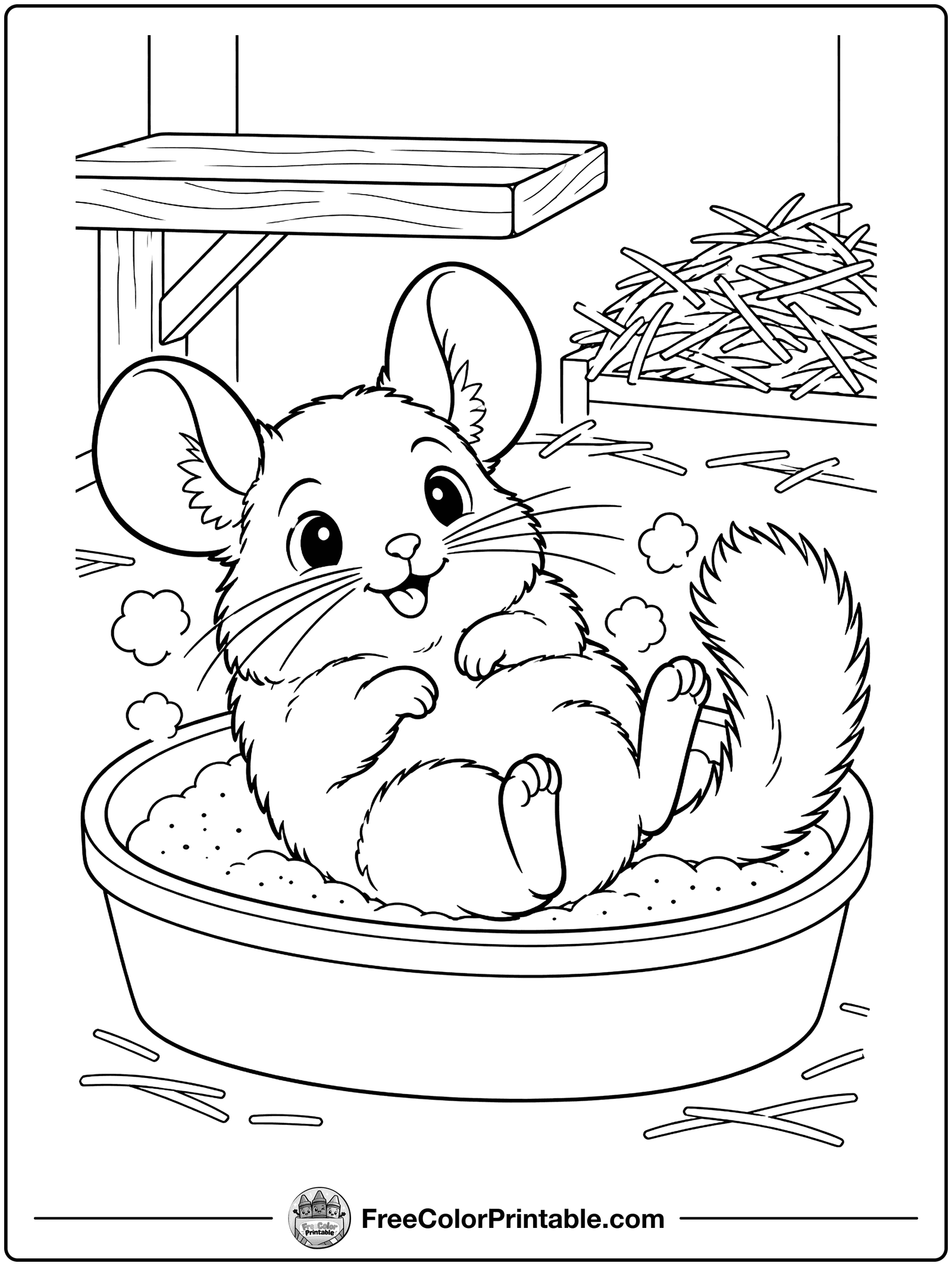Chinchilla Dust Bath Coloring Page — free color printable