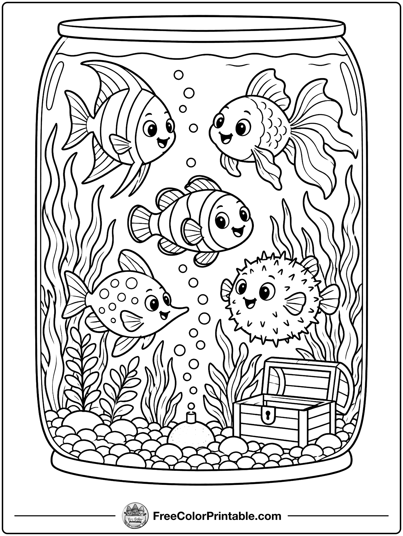 Colorful Fish Tank Coloring Page — free color printable