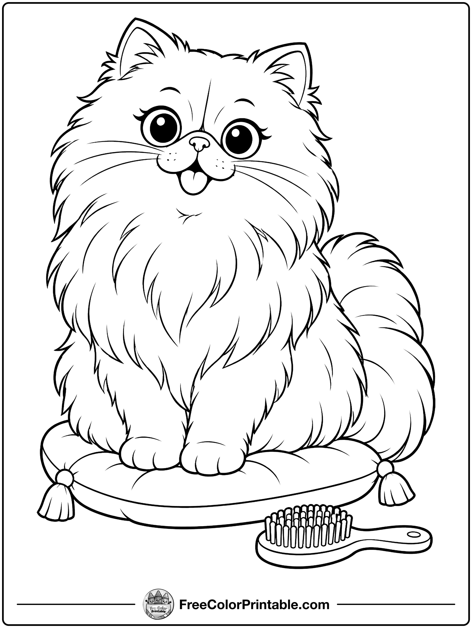 Fluffy Persian Cat Coloring Page — free color printable