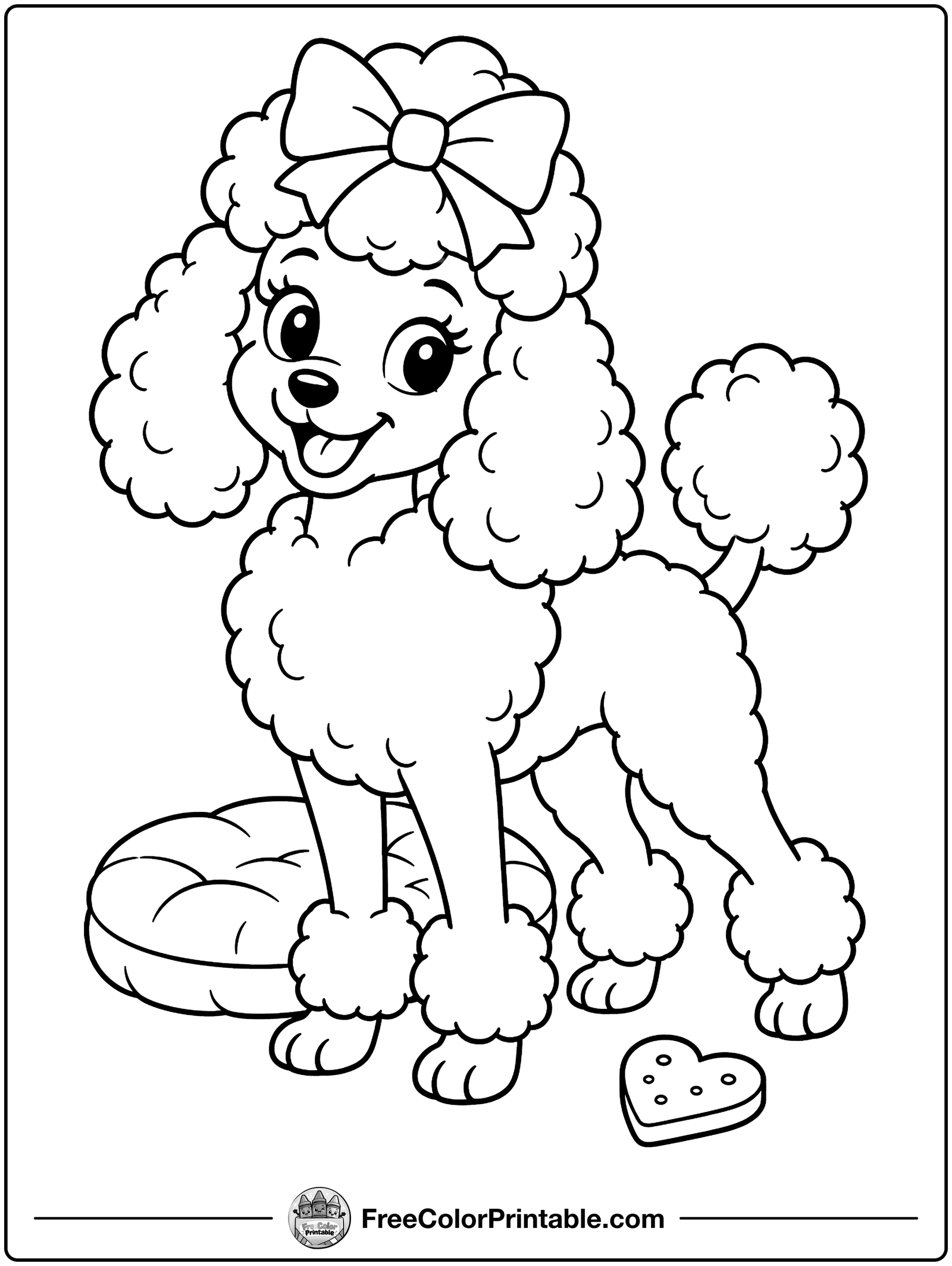 Fluffy Poodle with a Ribbon Coloring Page — free color printable