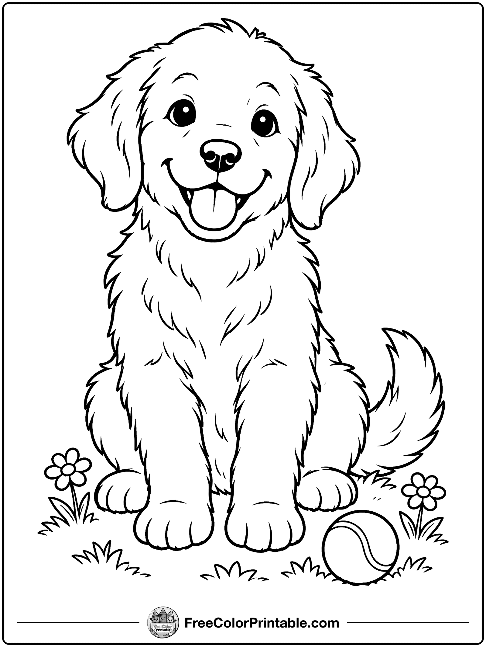 Golden Retriever Puppy Portrait Coloring Page — free color printable