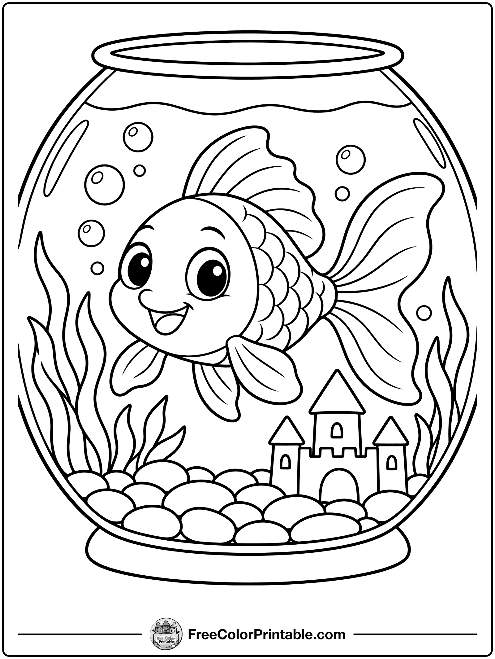 Goldfish in a Bowl Coloring Page — free color printable