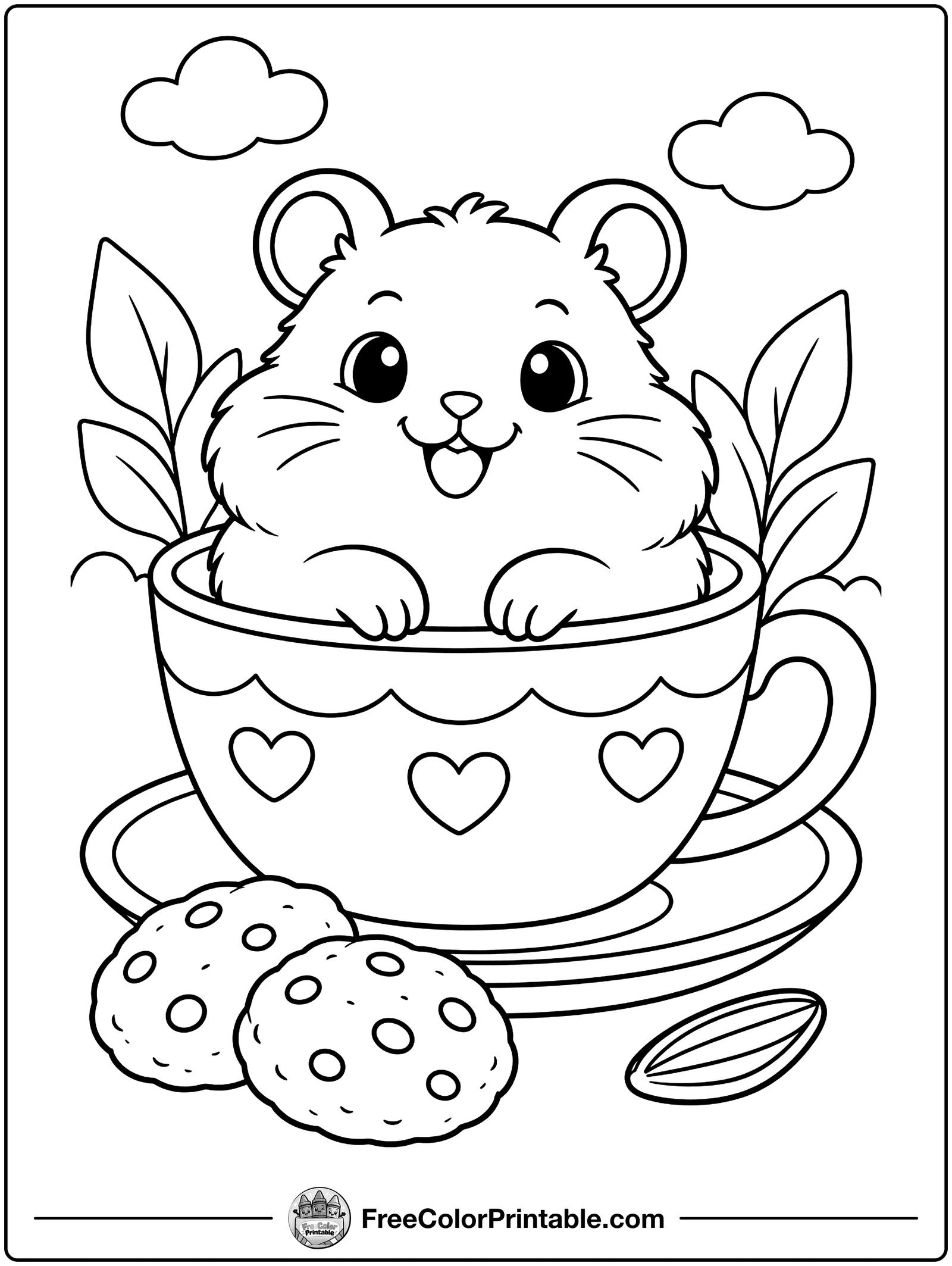 Hamster in a Teacup Coloring Page — free color printable