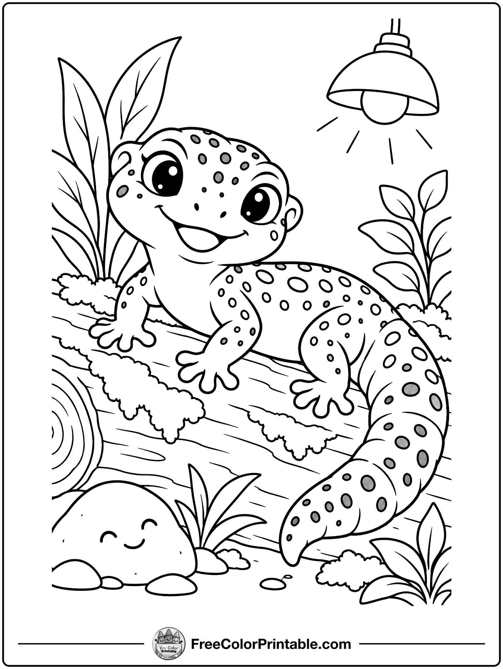 Leopard Gecko on a Log Coloring Page — free color printable