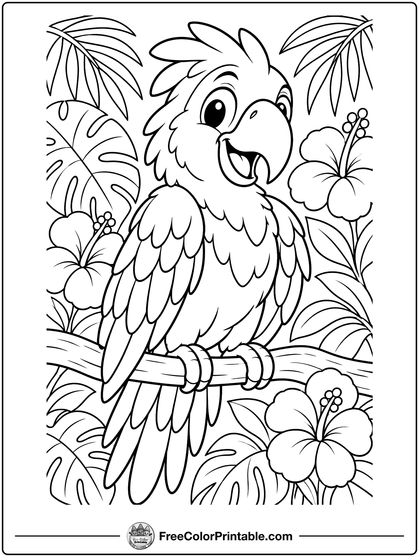 Parrot on a Perch Coloring Page — free color printable