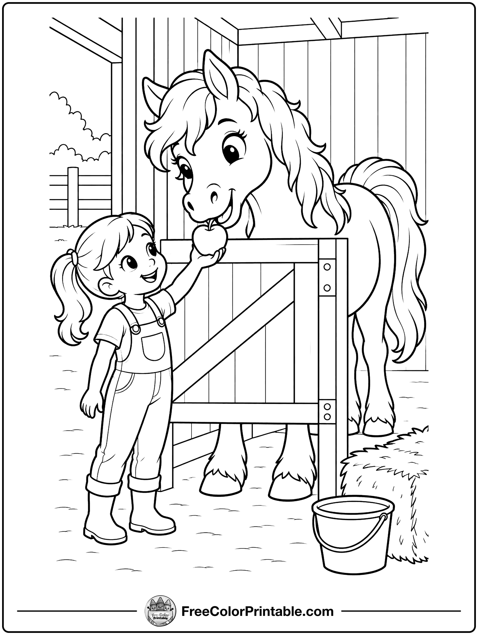 Pony with an Apple Treat Coloring Page — free color printable