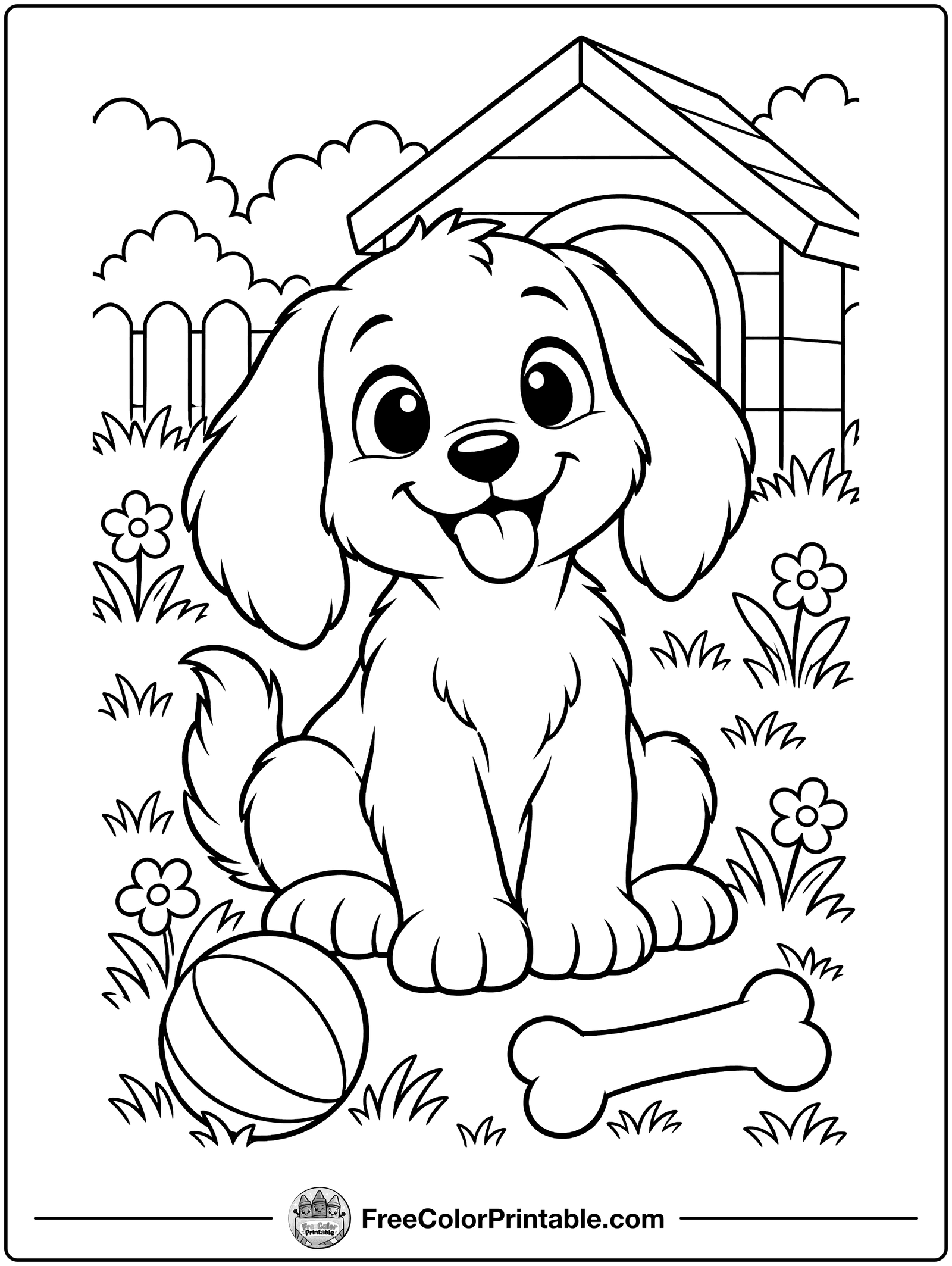 Puppy with a Ball Coloring Page — free color printable