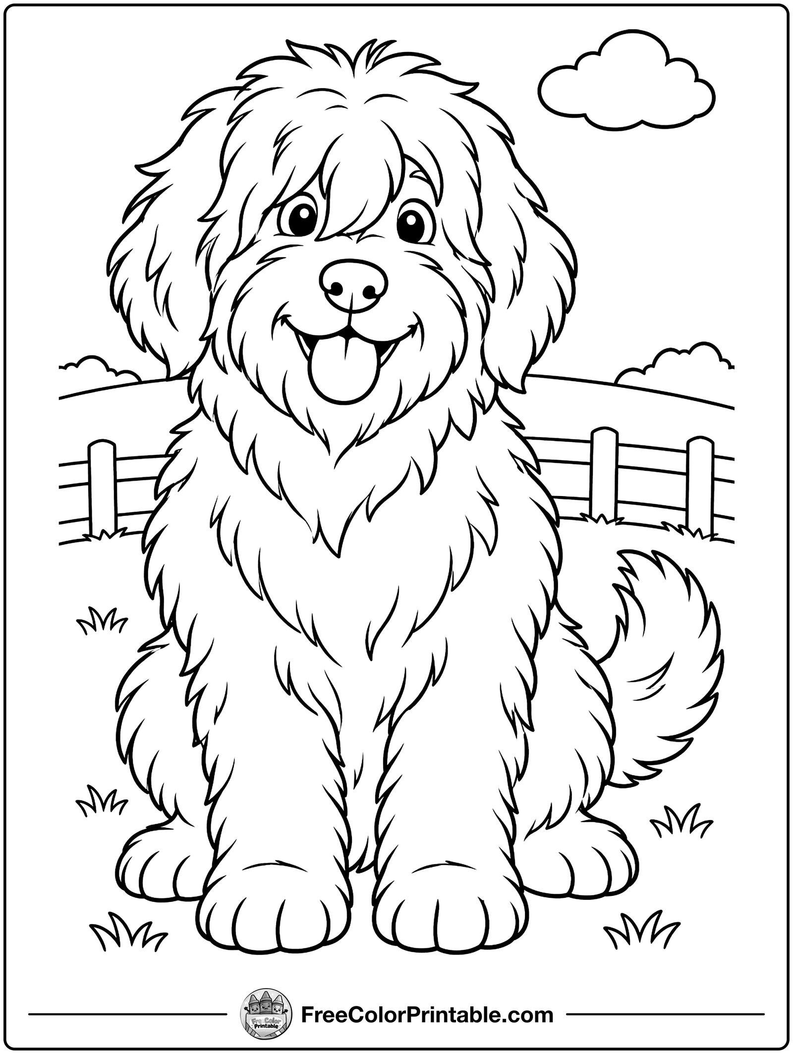Shaggy Sheepdog with Bangs Coloring Page — free color printable