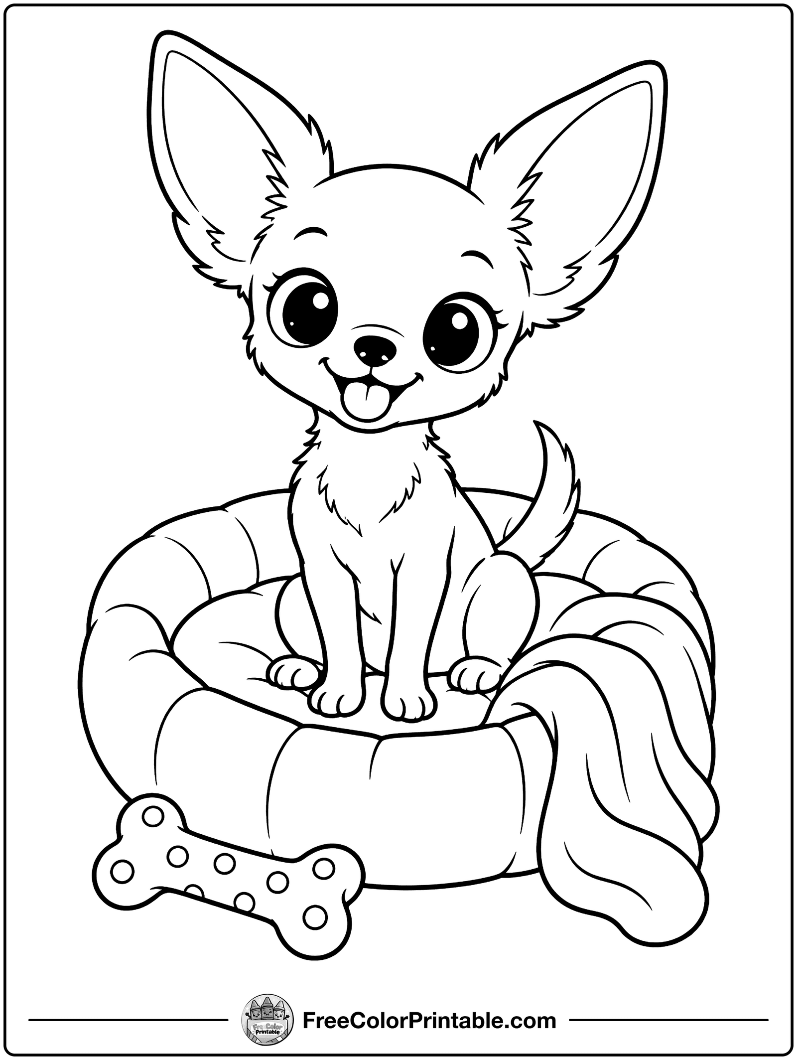 Tiny Chihuahua with Big Ears Coloring Page — free color printable