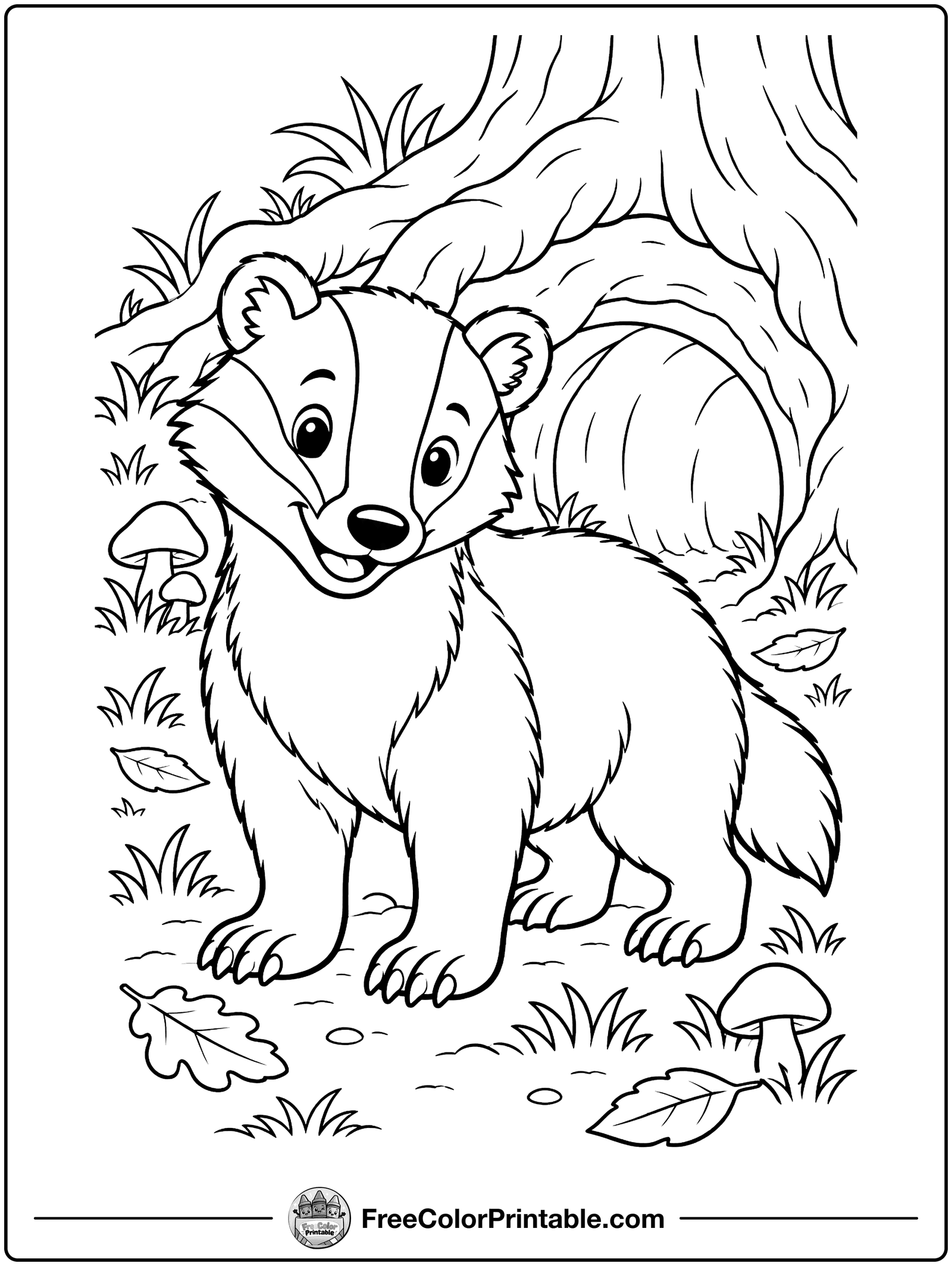 Badger by Its Burrow Coloring Page — free color printable