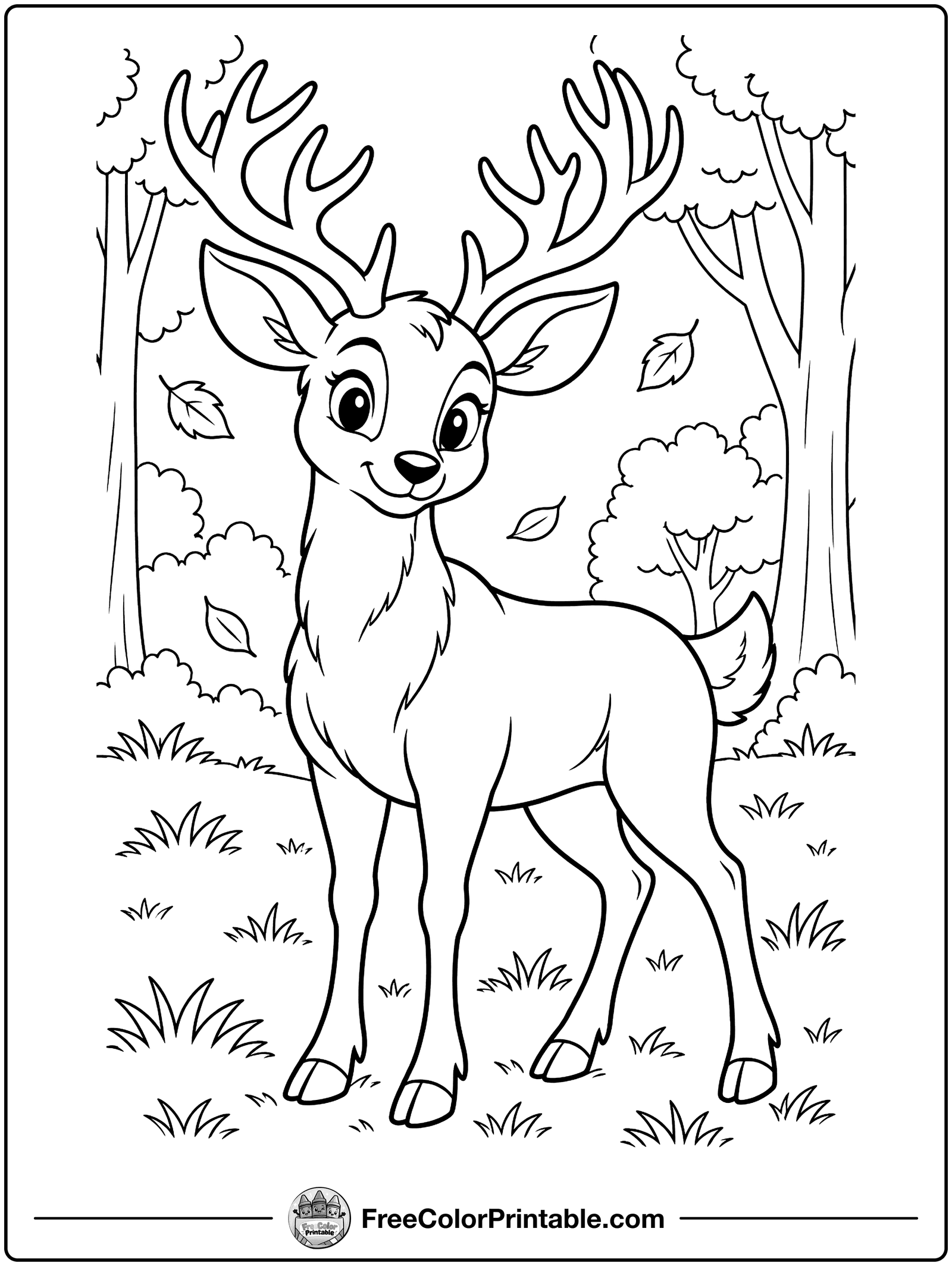 Deer with Big Antlers Coloring Page — free color printable