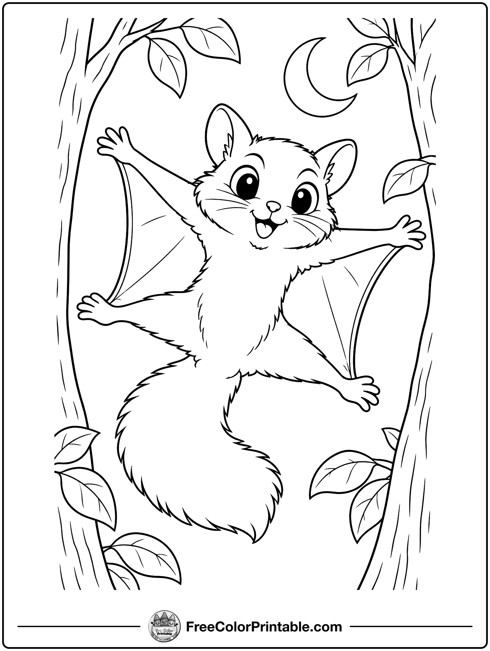 Flying Squirrel Gliding Coloring Page — free color printable