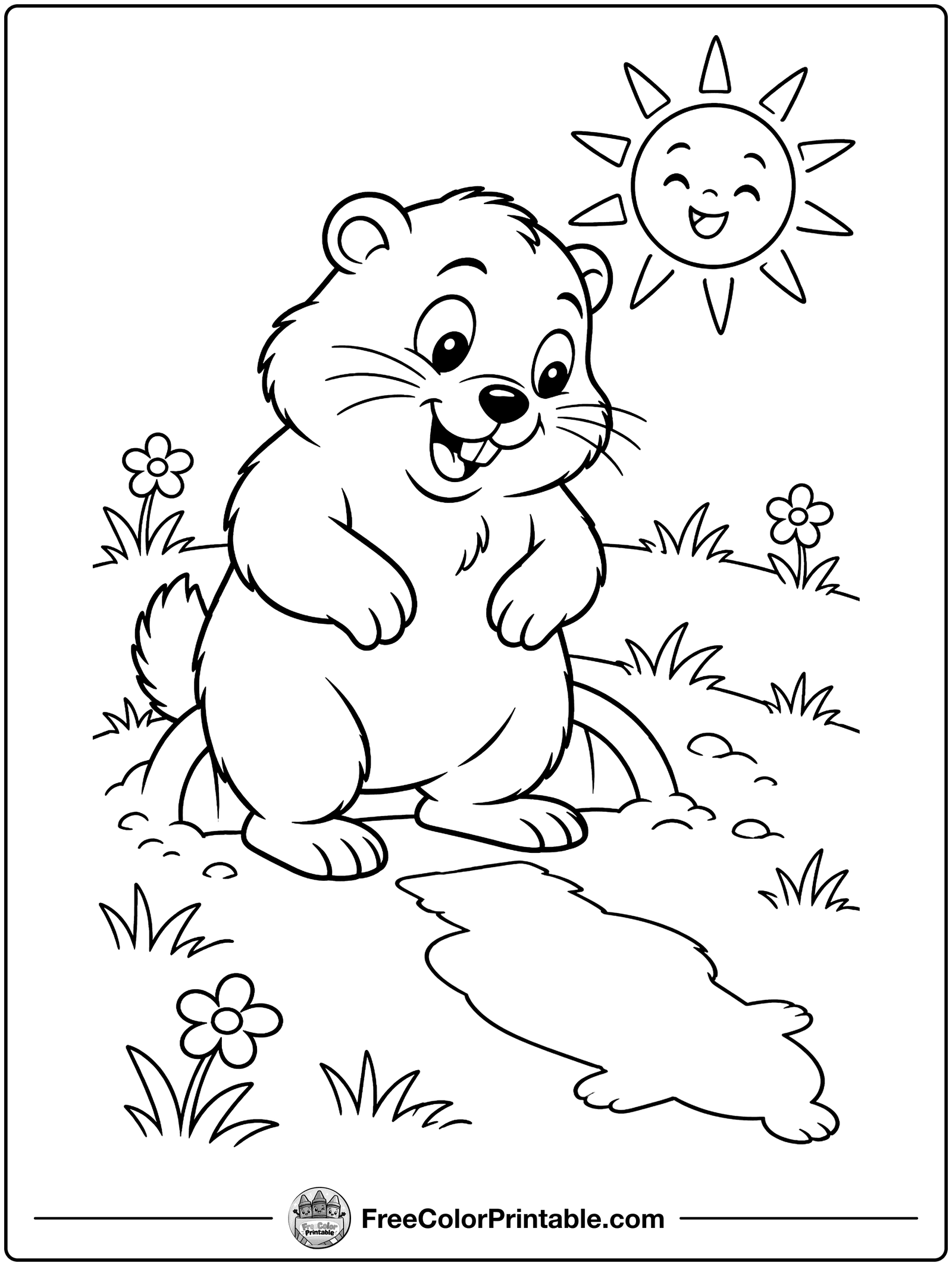 Groundhog Peeking Out Coloring Page — free color printable