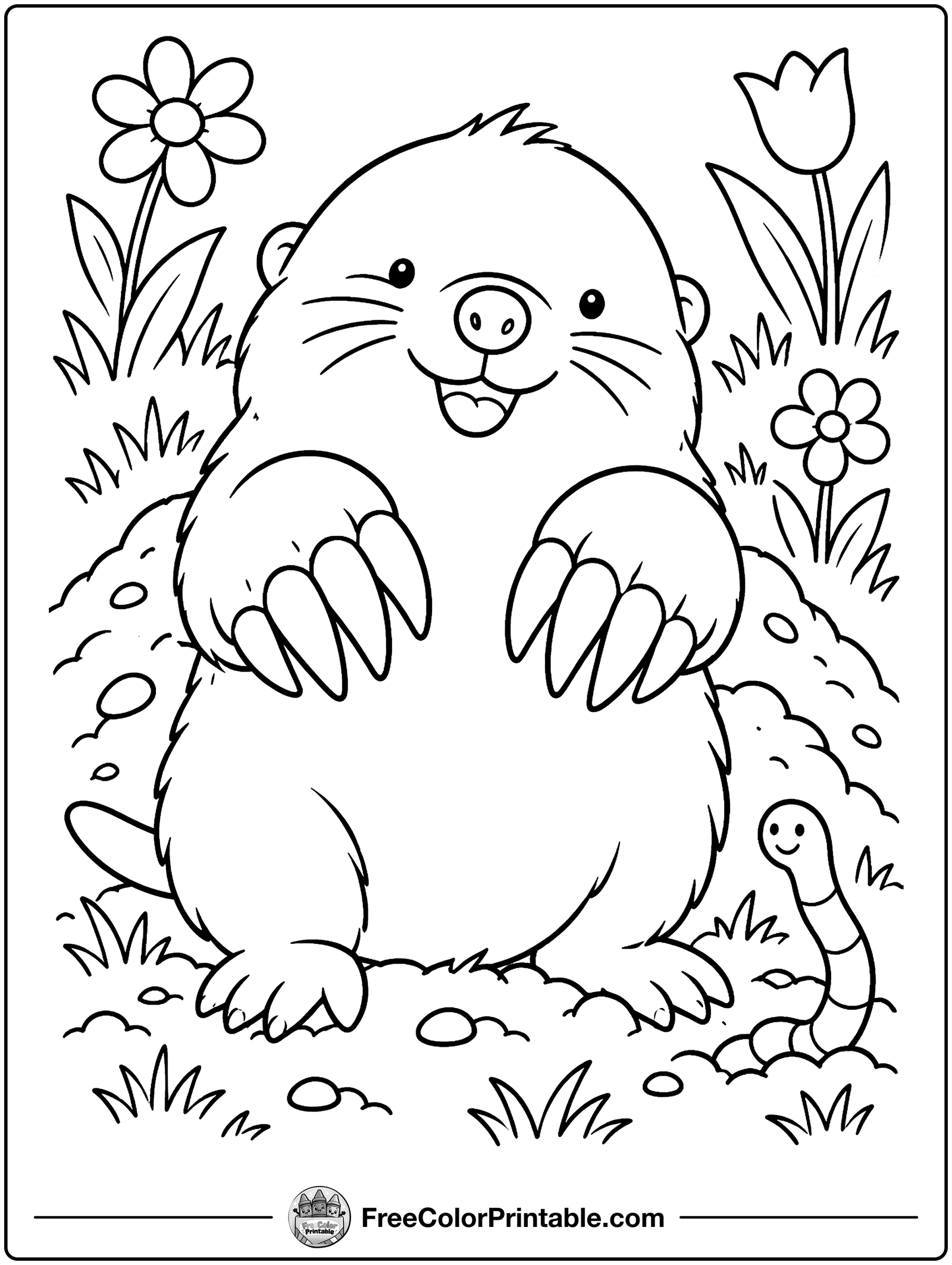 Mole Popping Out of the Ground Coloring Page — free color printable