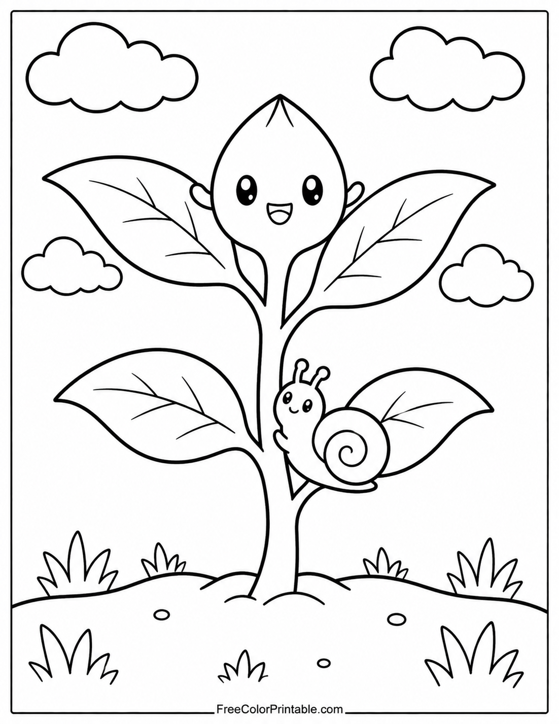 Cute Plant And Snail Illustration
