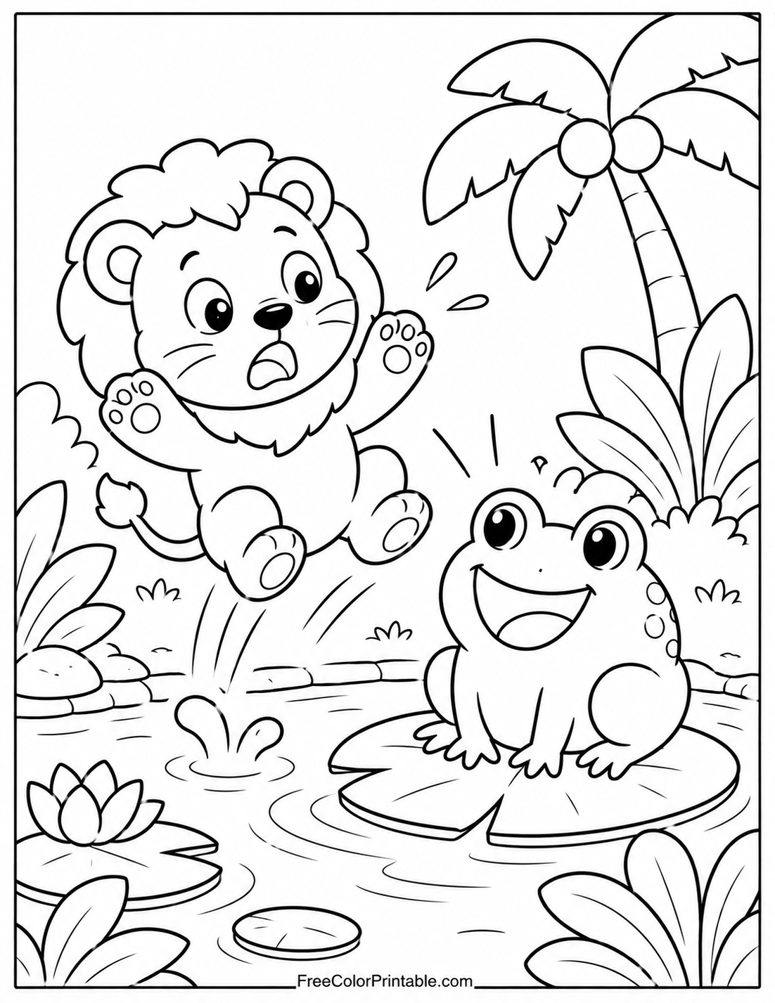 Surprised Lion Meets Cheerful Frog