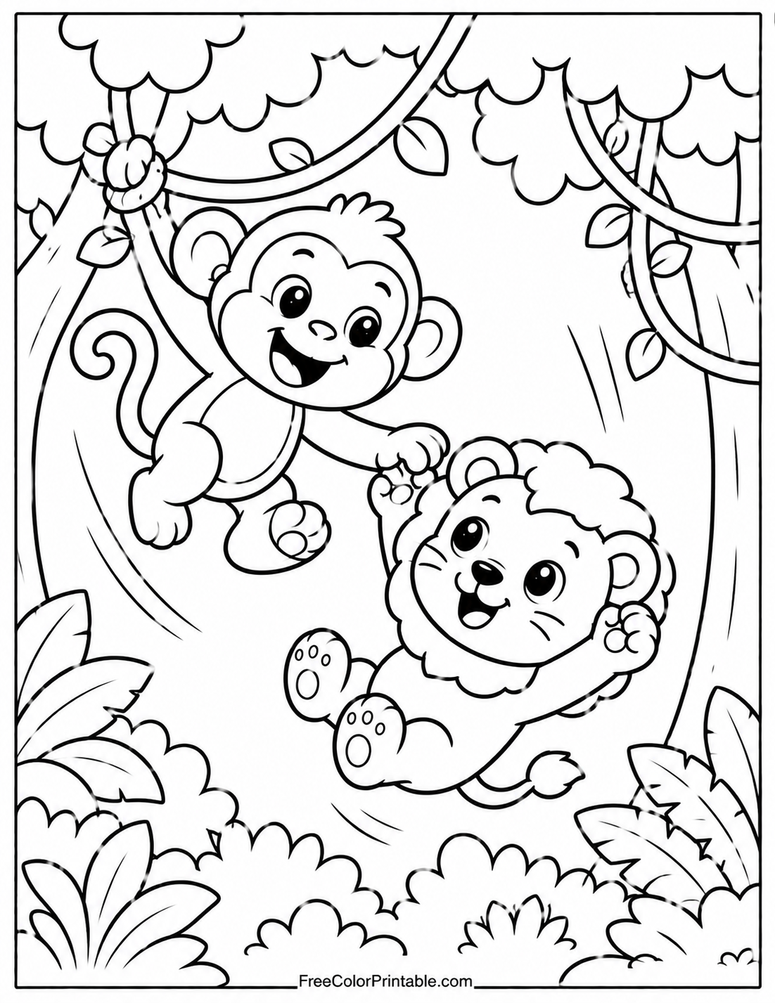 Monkey And Lion Cub'S Jungle Swing
