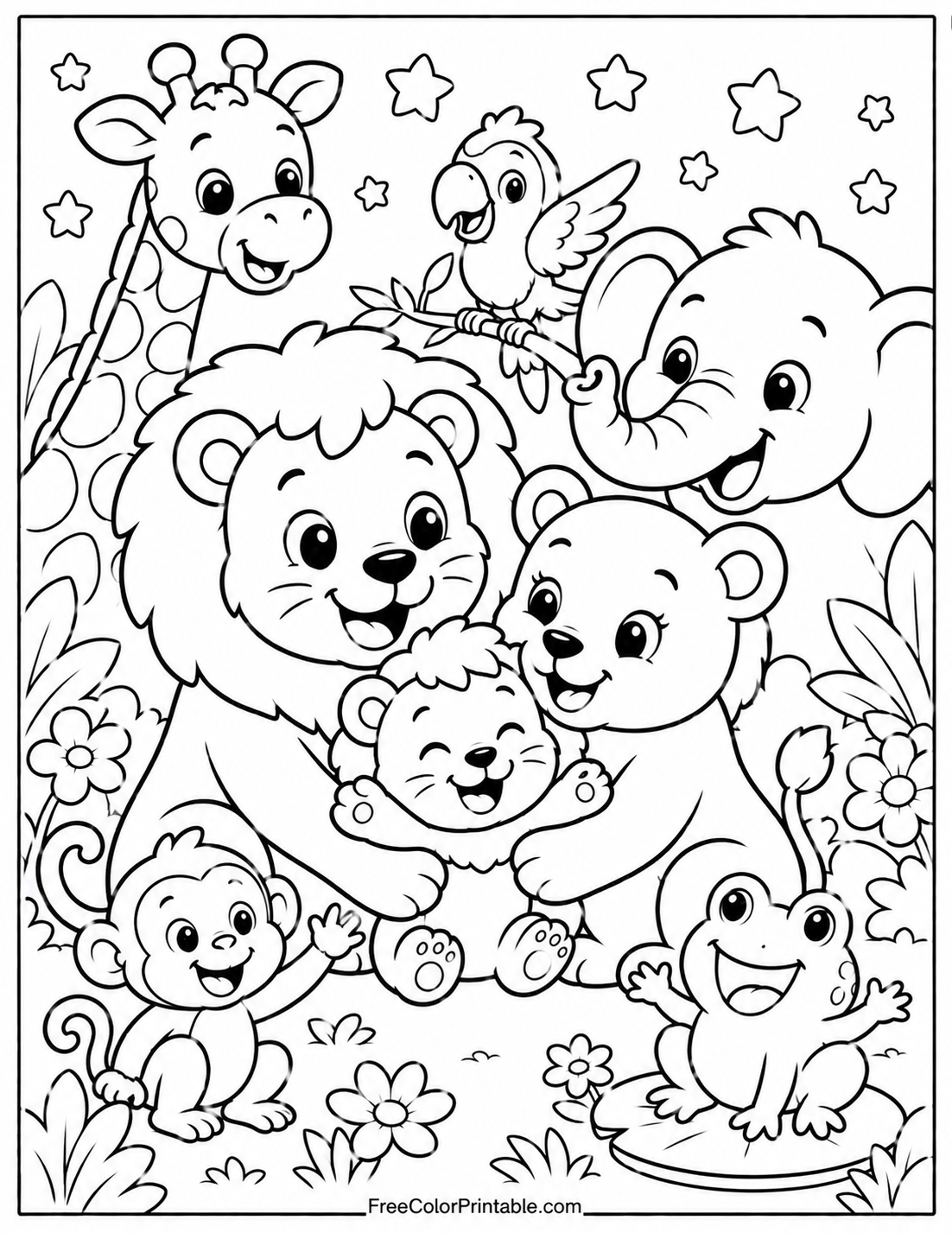 Jungle Animal Family Hug Illustration