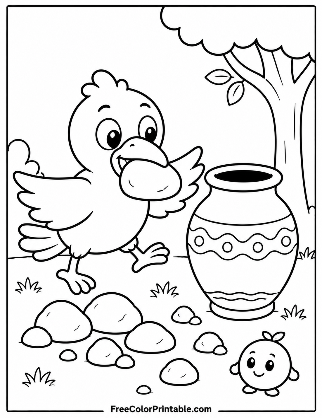 Cheerful Bird With Stone In Garden