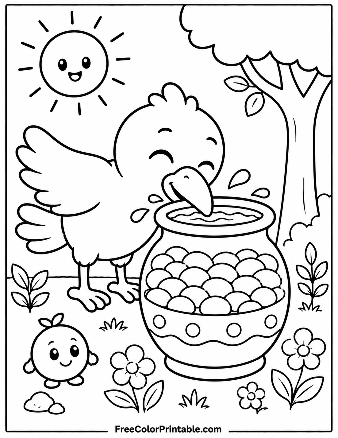 Happy Bird By The Water Pot