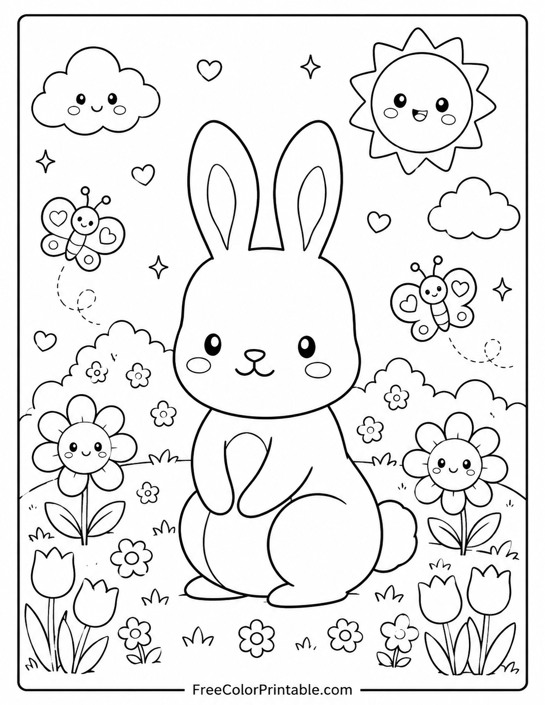 Kawaii Bunny In A Spring Garden