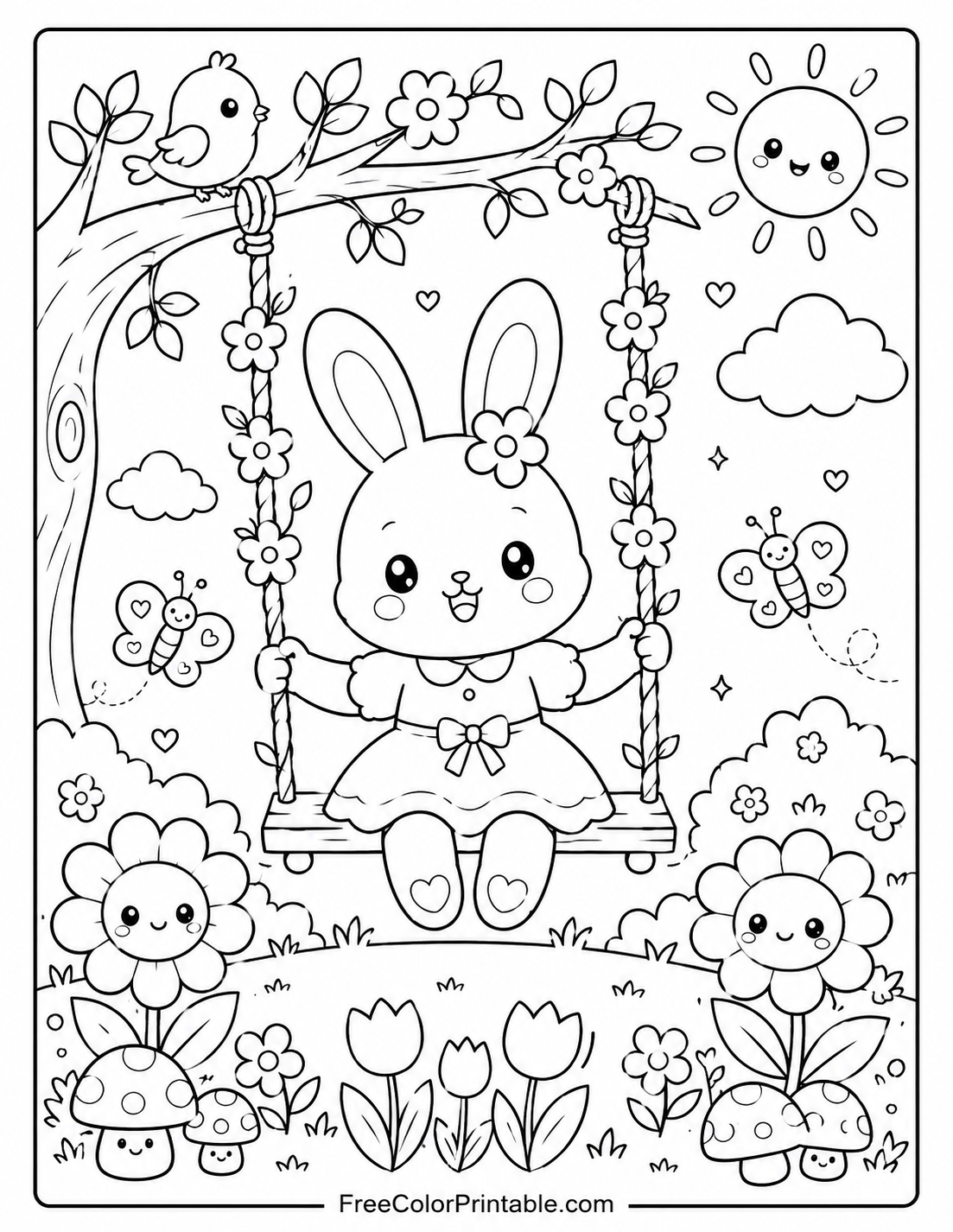 Kawaii Bunny On A Spring Swing