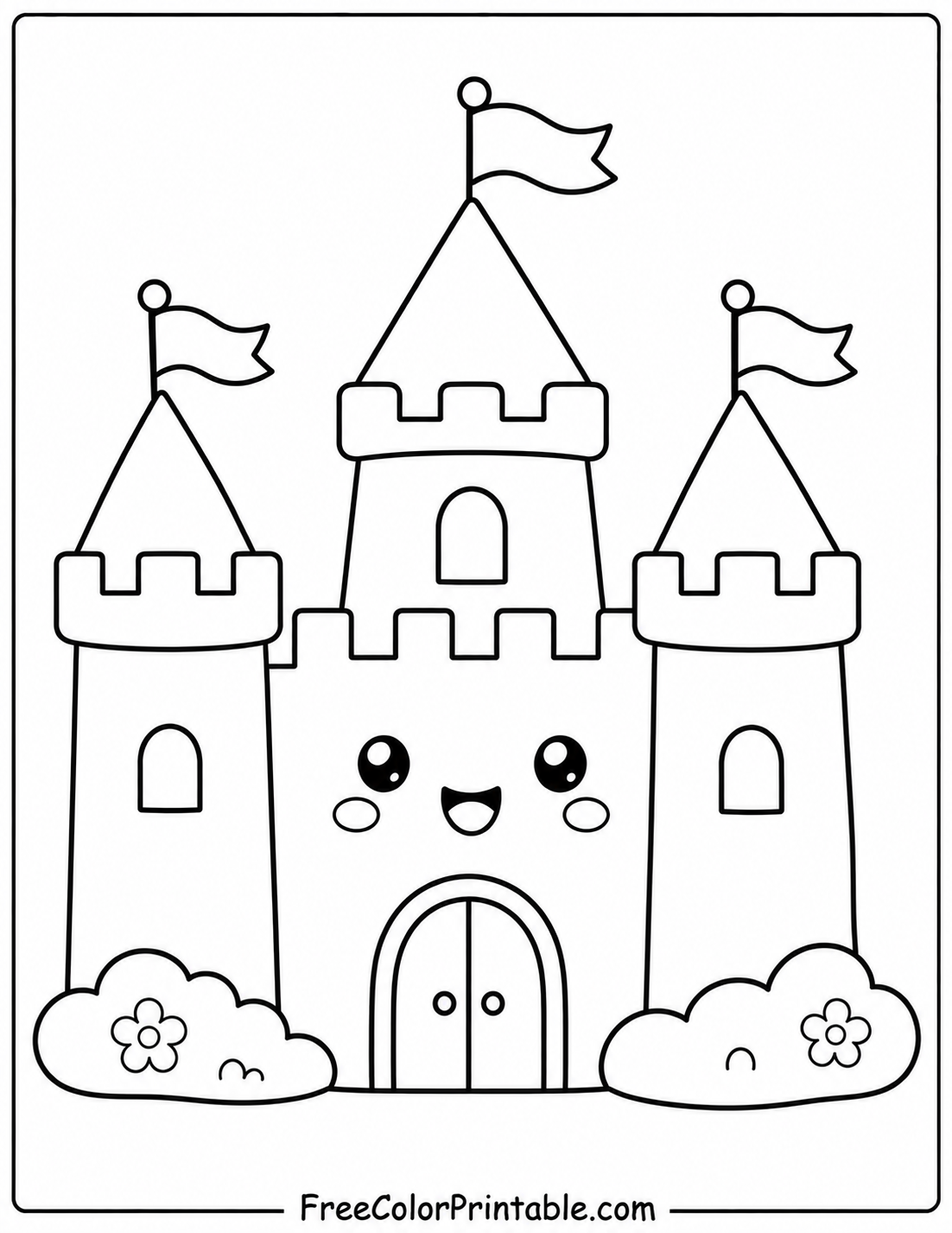 Kawaii Castle Coloring Page Design