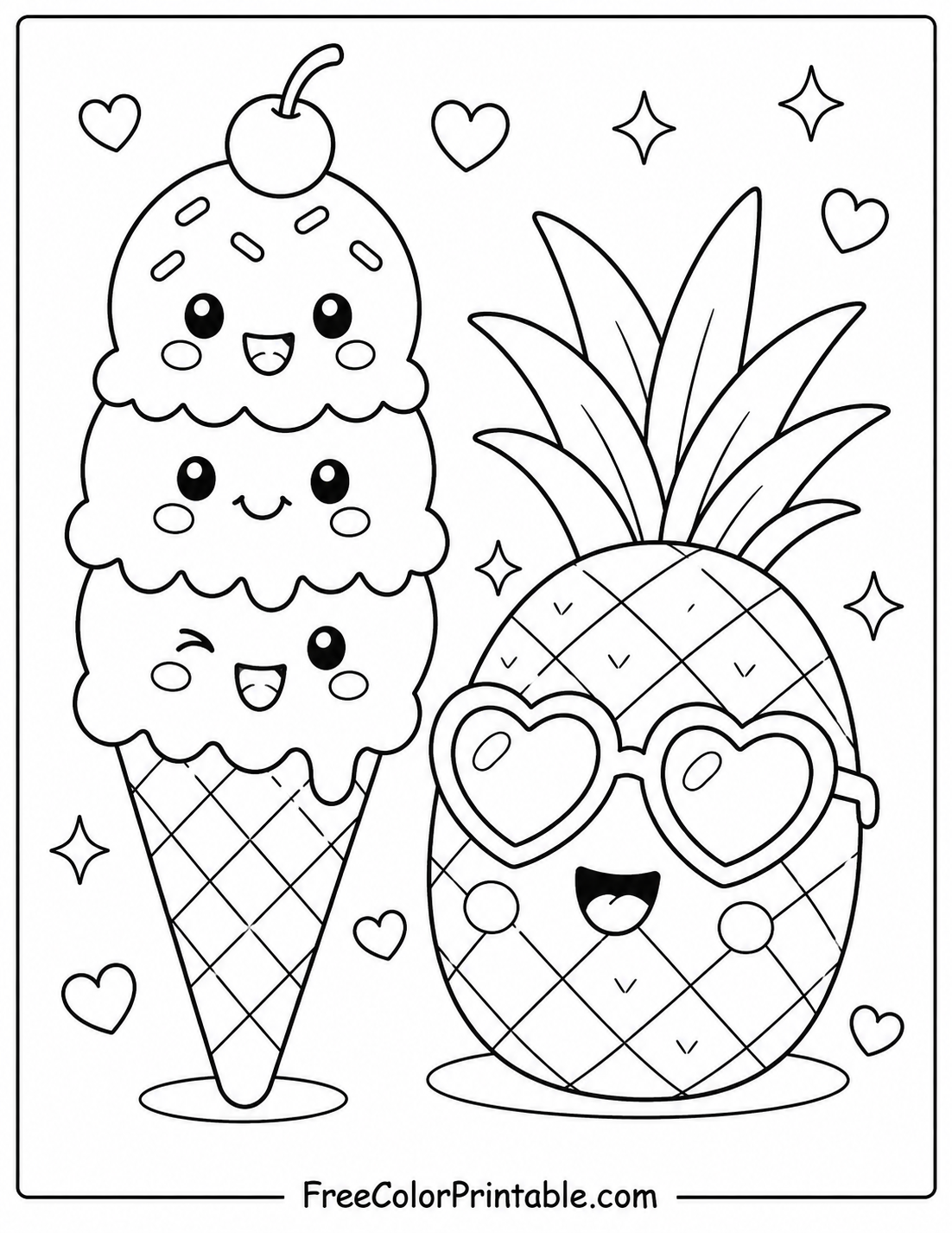 Kawaii Ice Cream And Pineapple Friends