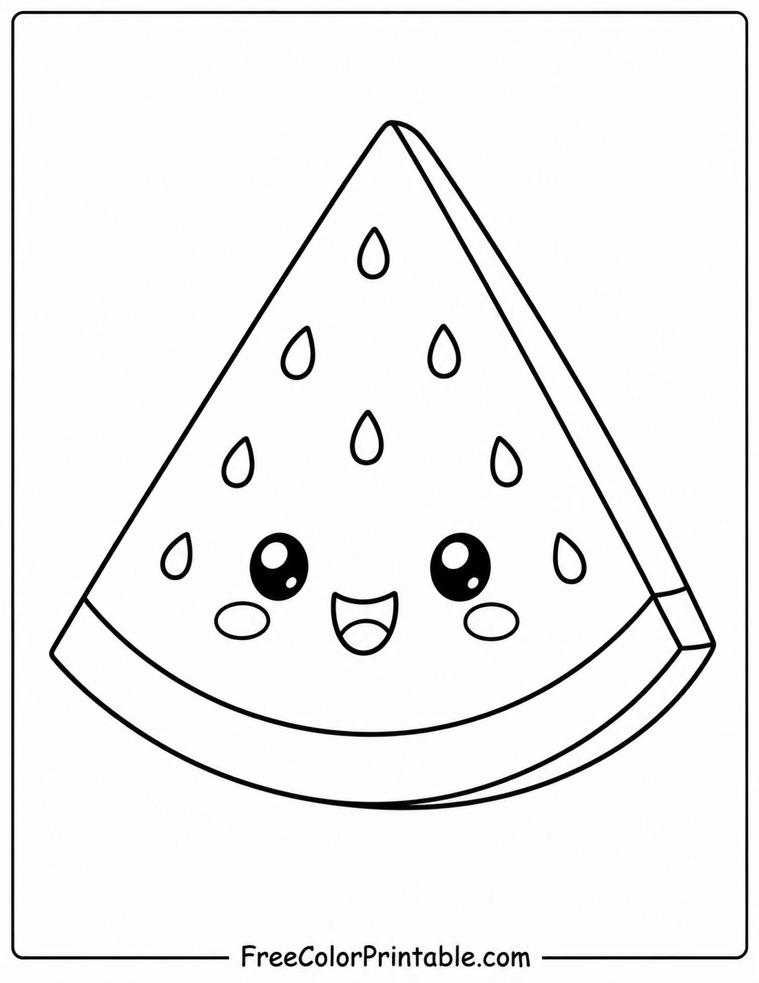 Kawaii Watermelon Slice Colouring Page