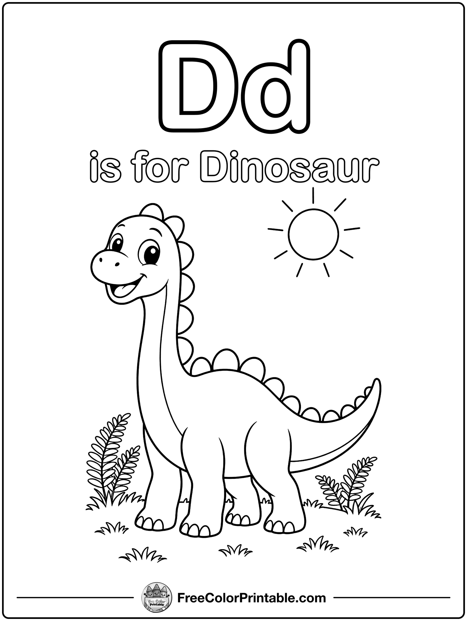 Letter D Is for Dinosaur Coloring Page — free color printable