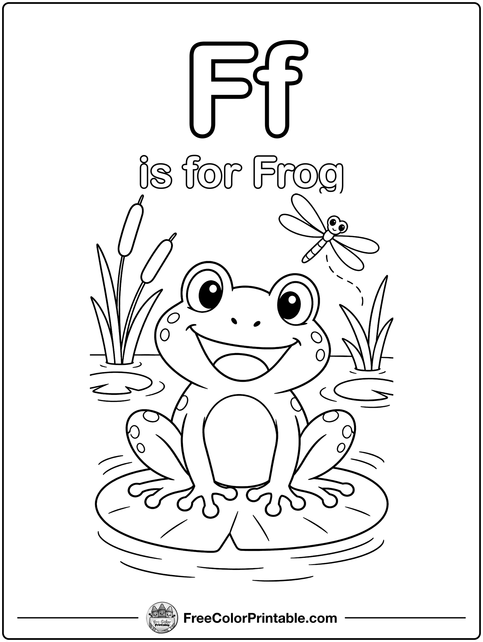 Letter F Is for Frog Coloring Page — free color printable