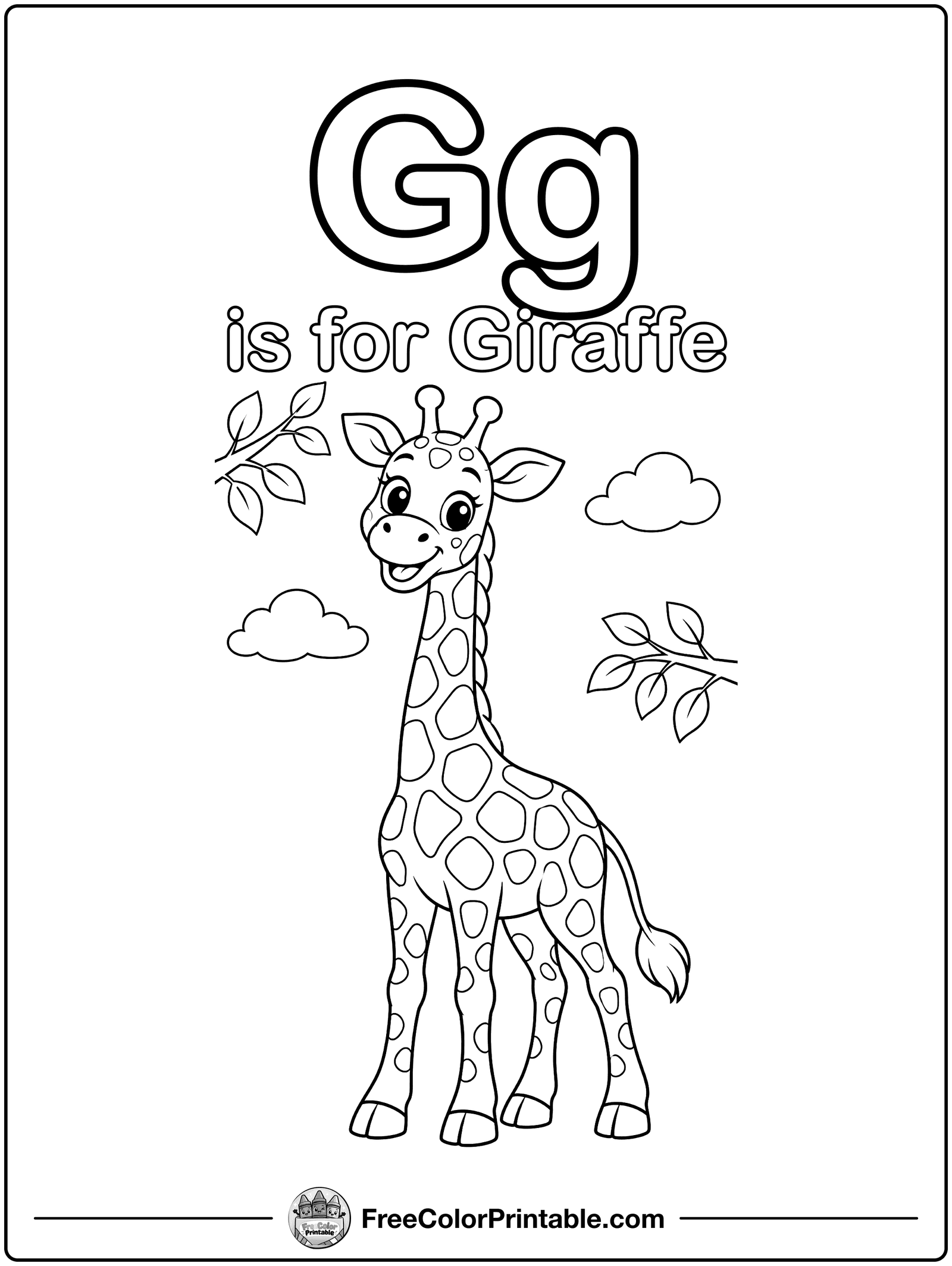 Letter G Is for Giraffe Coloring Page — free color printable
