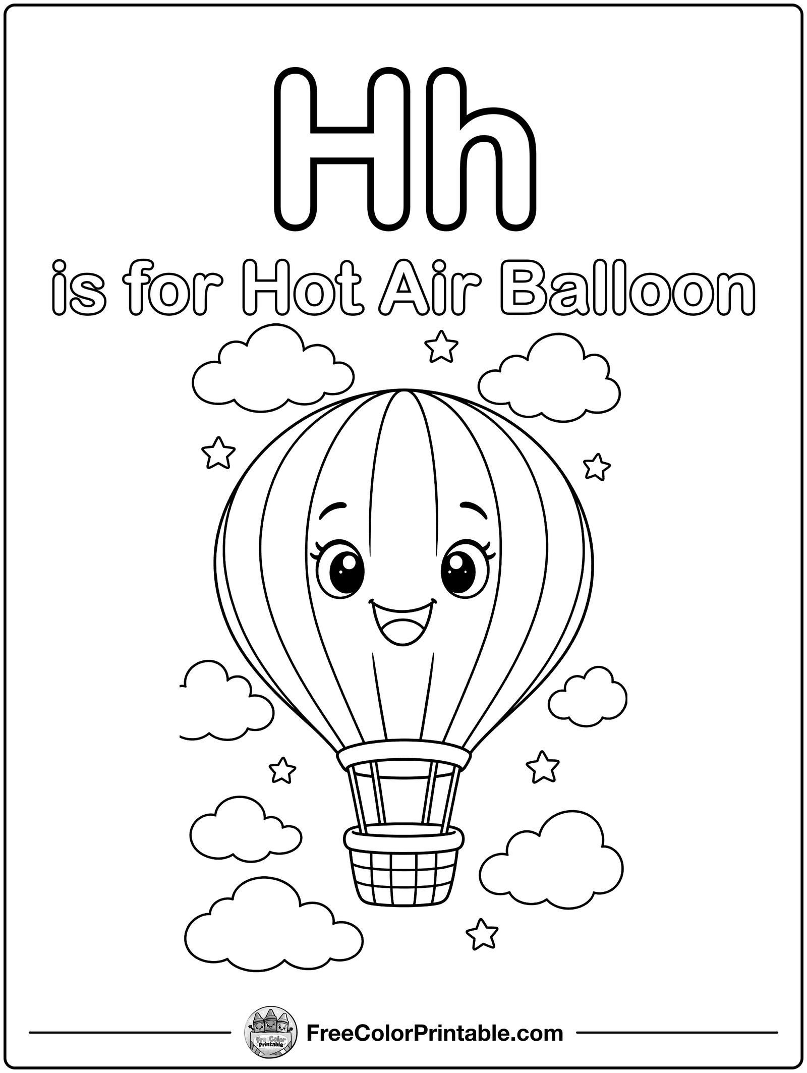 Letter H Is for Hot Air Balloon Coloring Page — free color printable