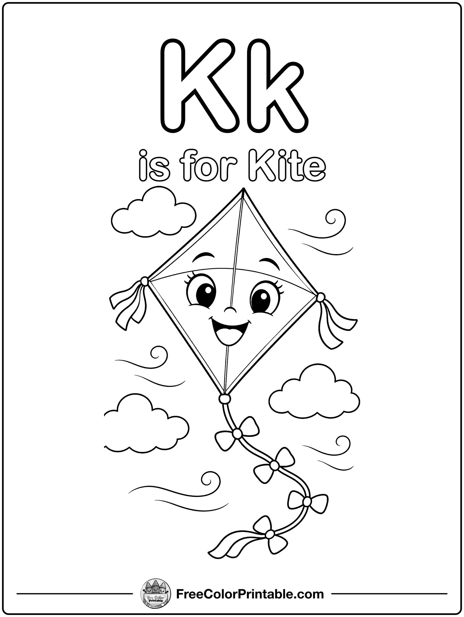 Letter K Is for Kite Coloring Page — free color printable