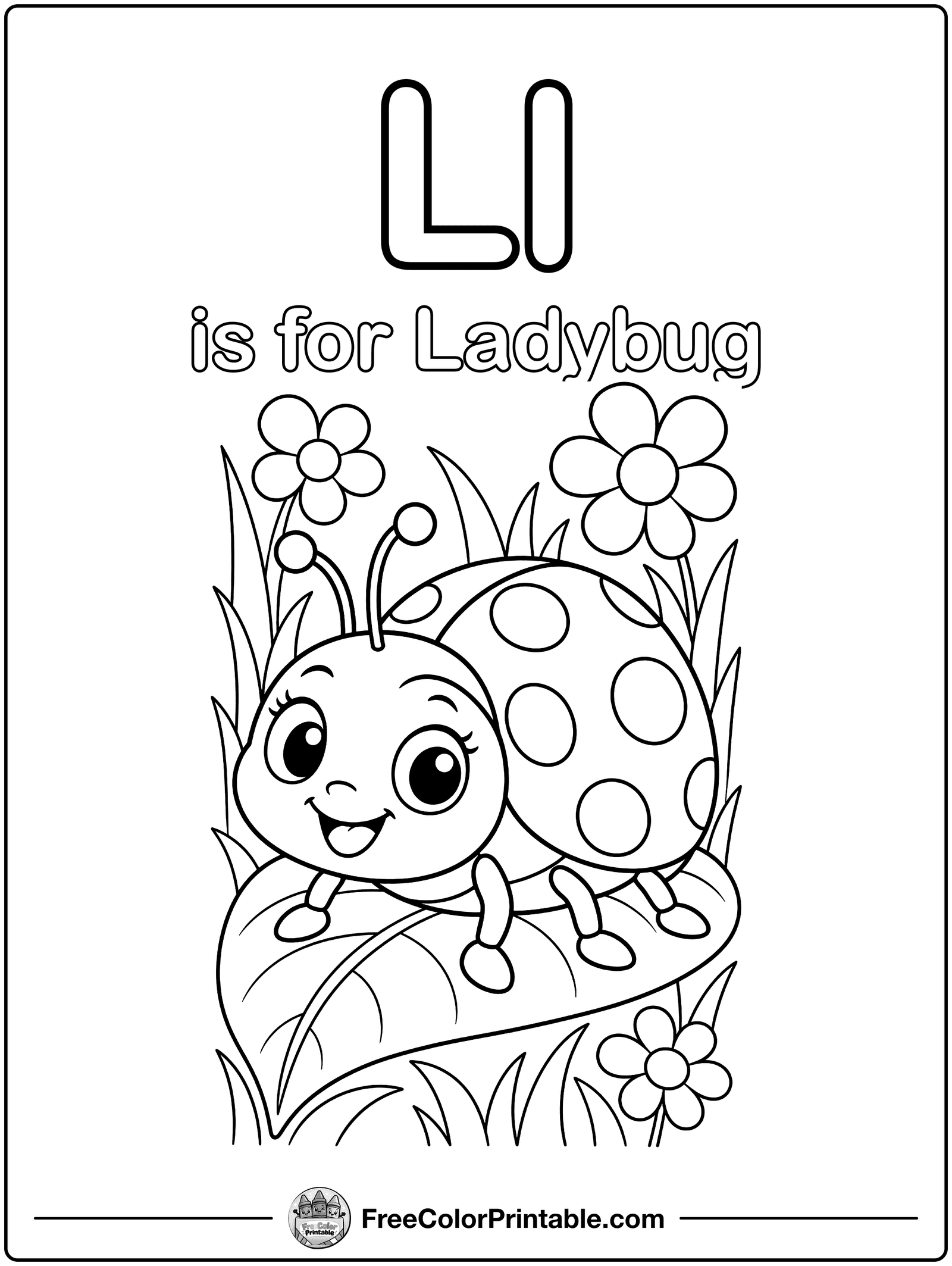 Letter L Is for Ladybug Coloring Page — free color printable