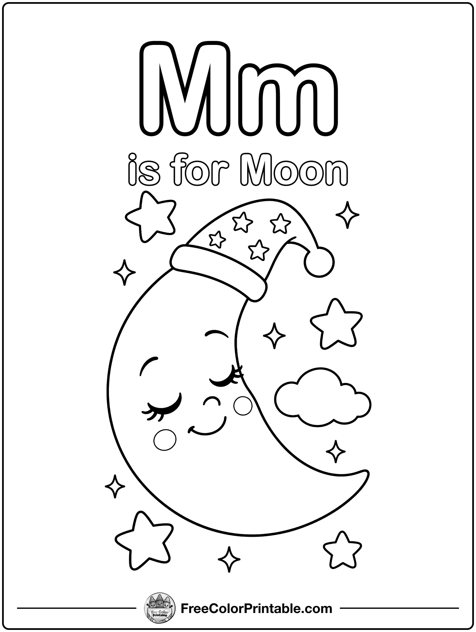 Letter M Is for Moon Coloring Page — free color printable