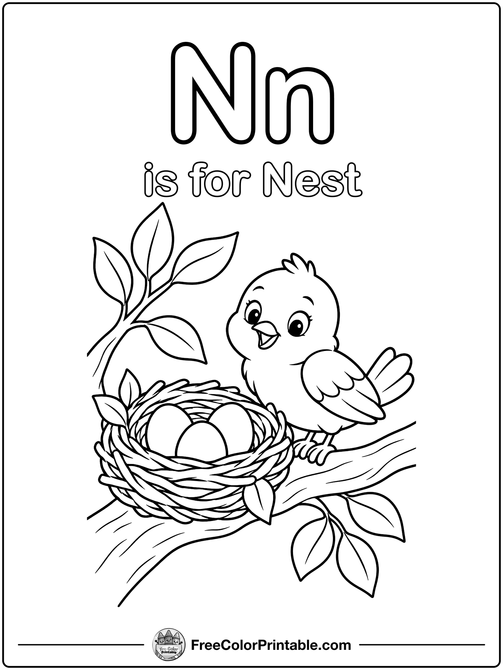 Letter N Is for Nest Coloring Page — free color printable