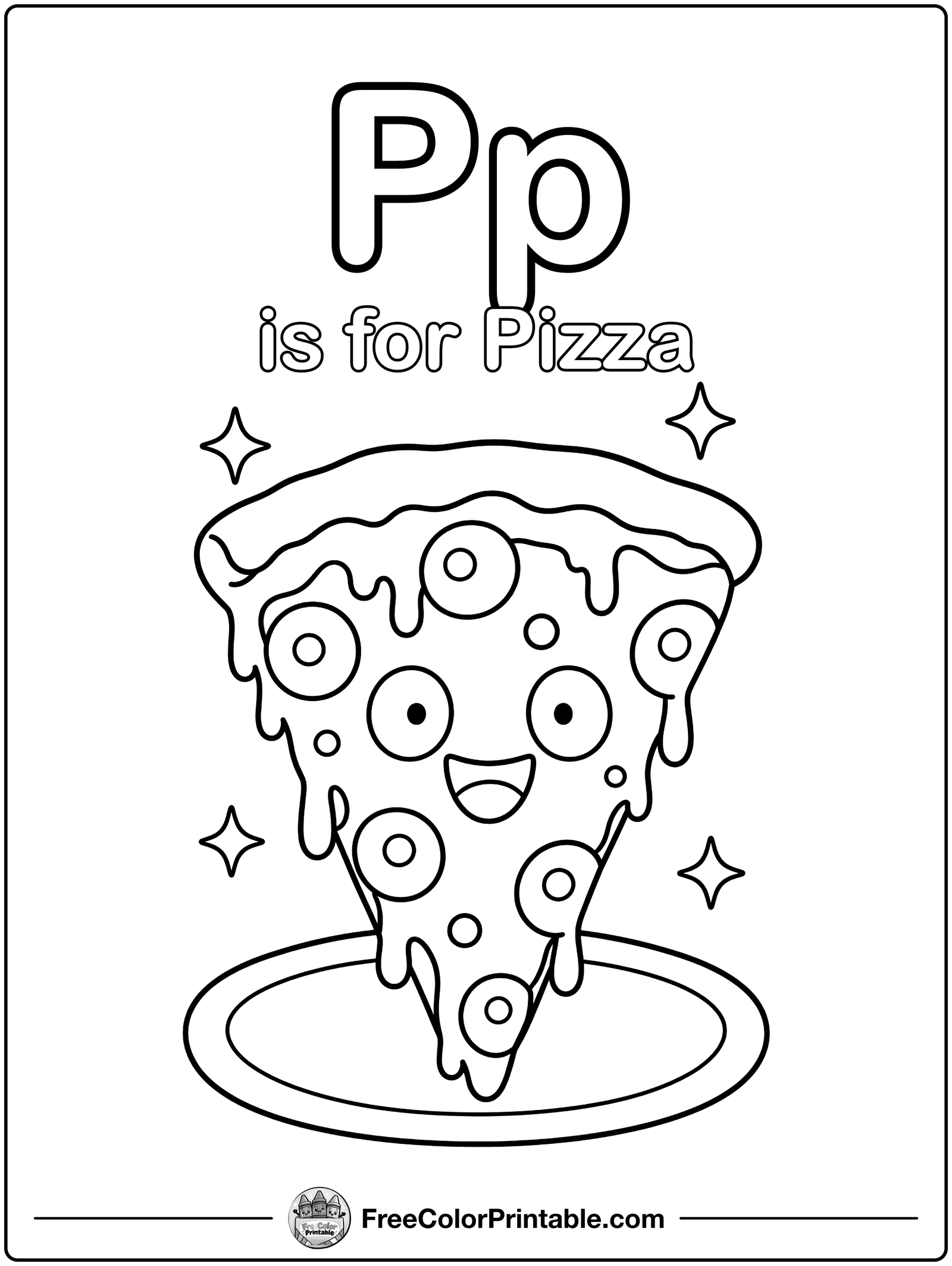 Letter P Is for Pizza Coloring Page — free color printable